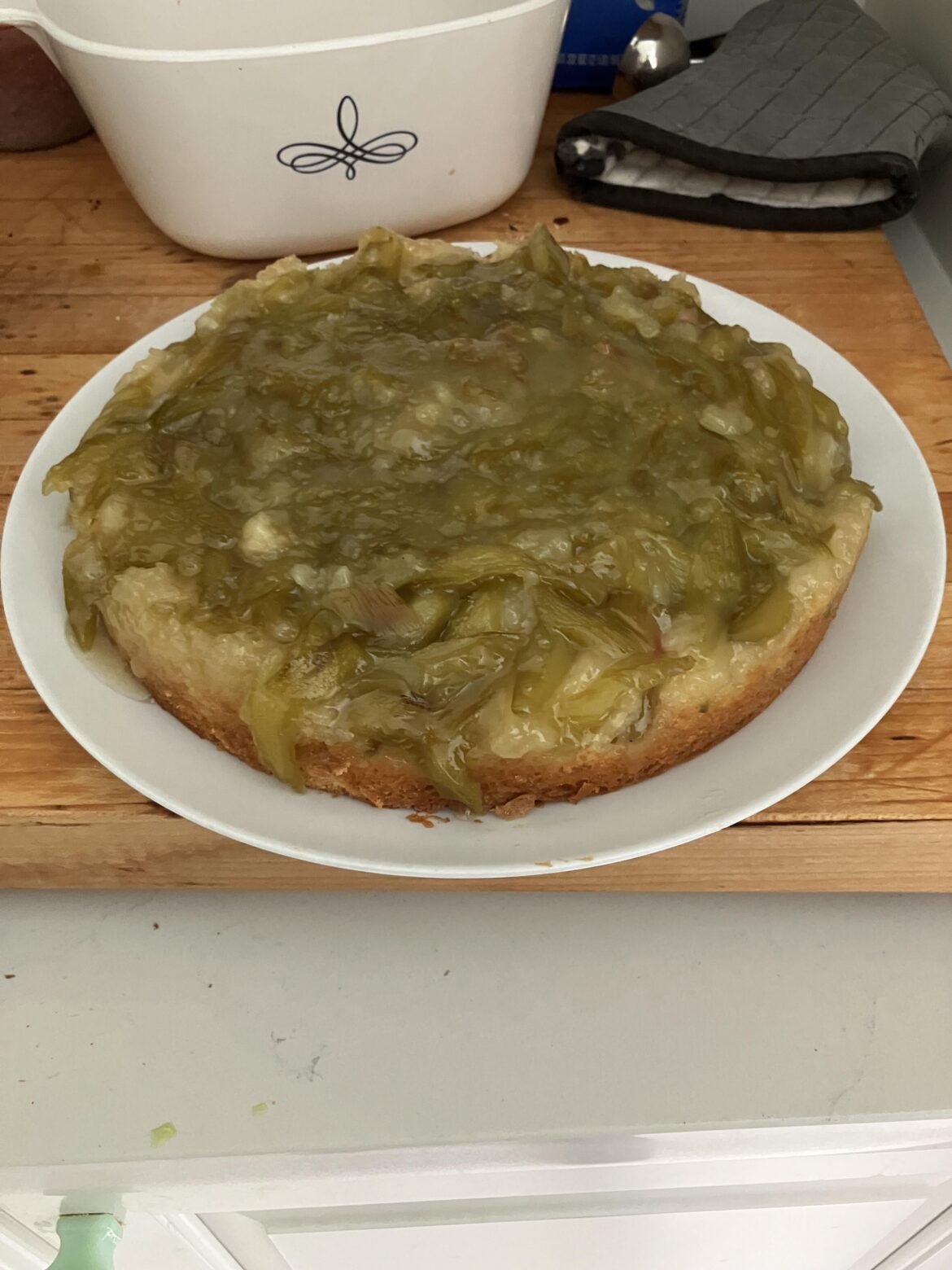 Rhubarb upside down cake. Any tips on making it look less vile?