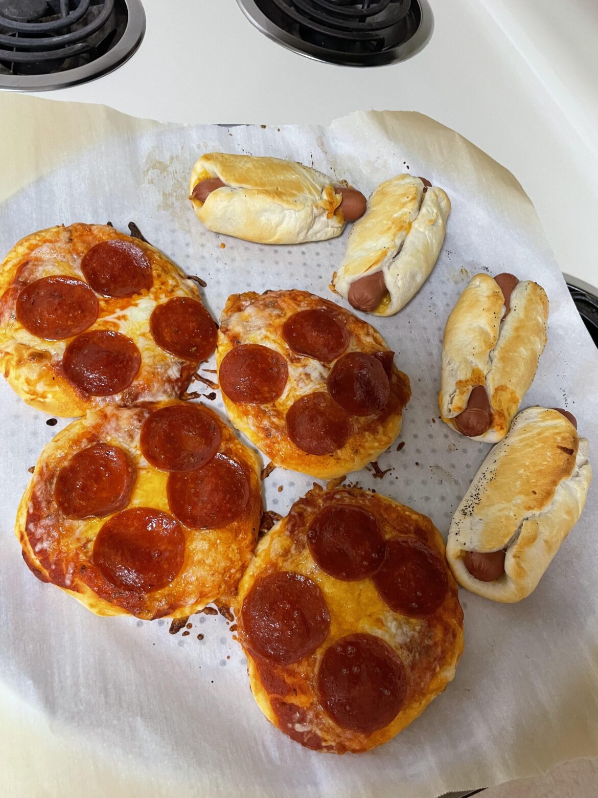 Only had 1 can of biscuits, 4 hotdogs and 16 pepperonis