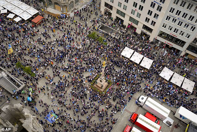 An aerial view of the Marienplatz square in Munich today as Scotland fans descend on the area