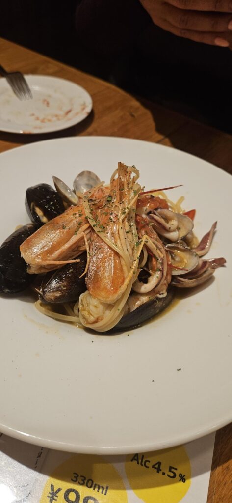 Seafood Pasta, and a Carbonara Pasta.