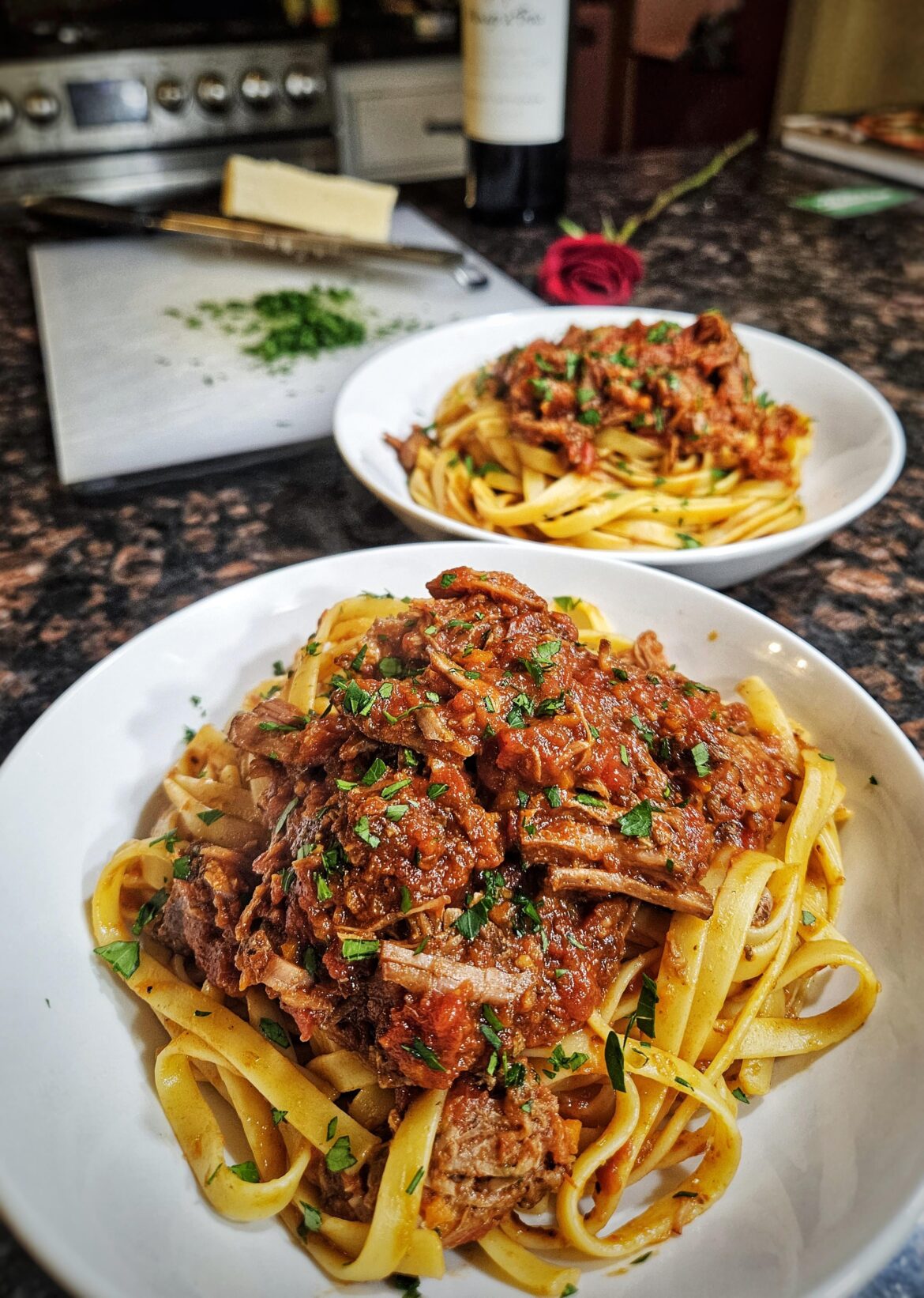 My wife's favorite for dinner tonight. Beef ragu over fettuccine.