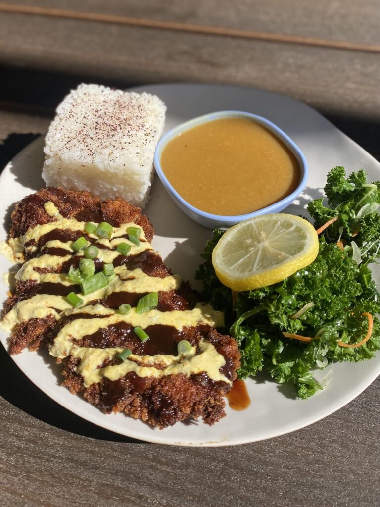 Chicken katsu, Japanese curry, and kale salad at Sa-Tén Chicken katsu, Japanese curry, and kale salad at Sa-Tén