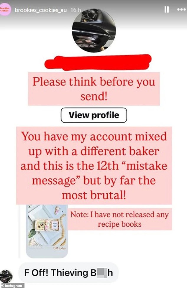 'Please check before you send hate,' a home baker wrote after receiving misdirected abuse