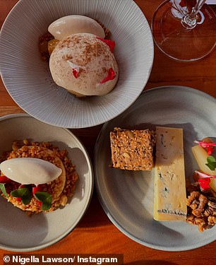 Her desserts consisted of a caramelised apple and almond cake, a honey mousse with macadamia, quandong and banana ice cream, and Cambray Blackwood Blue cheese with seeded crackers and fruit