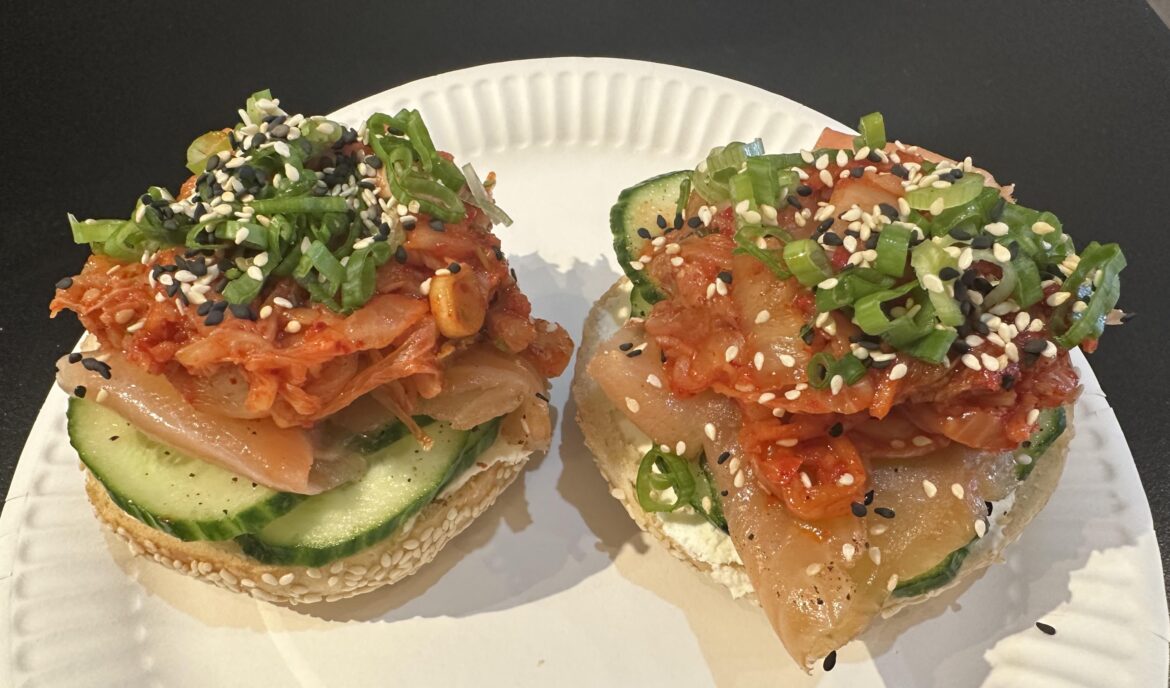 Kimchi bagel sandwich at Lox & Schmear