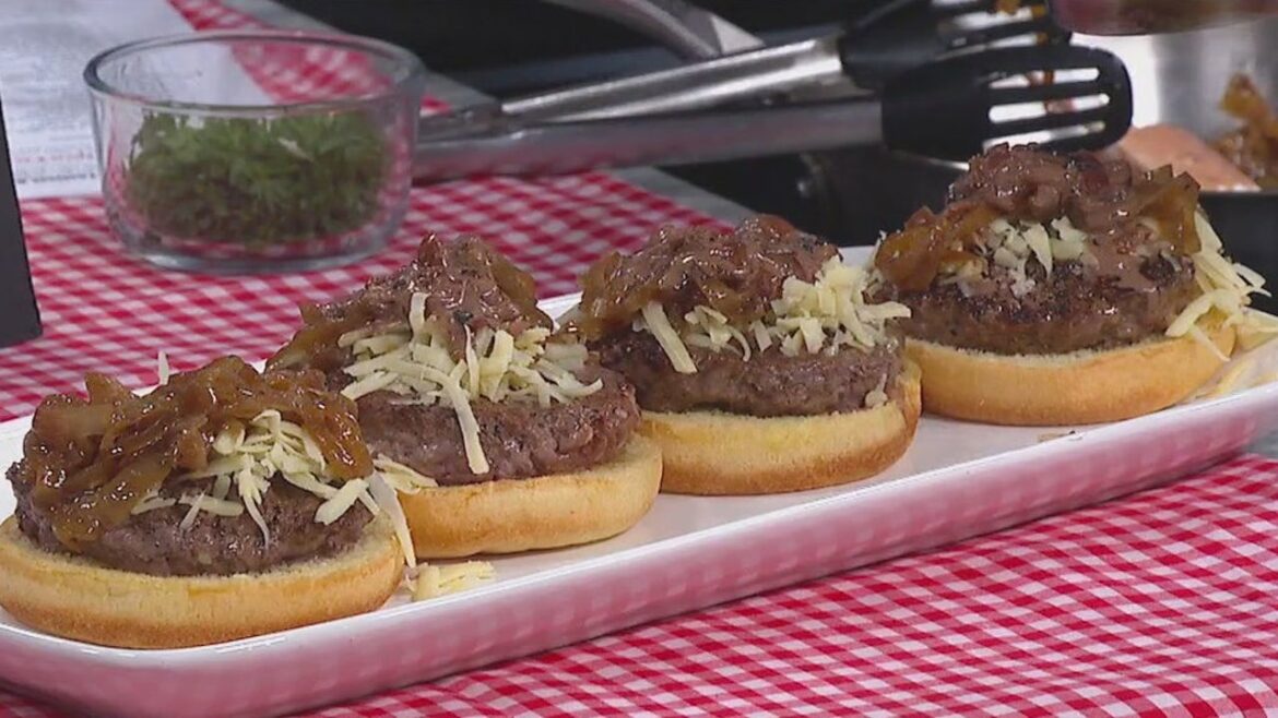 French onion open-faced burgers & old south burgers with peach compote: recipes