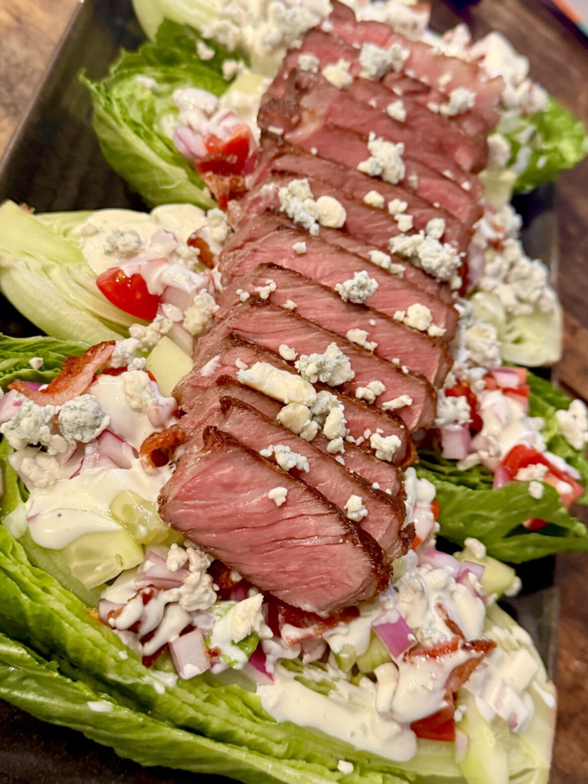Blackened NY Strip Salad with Horseradish Blue Cheese Dressing