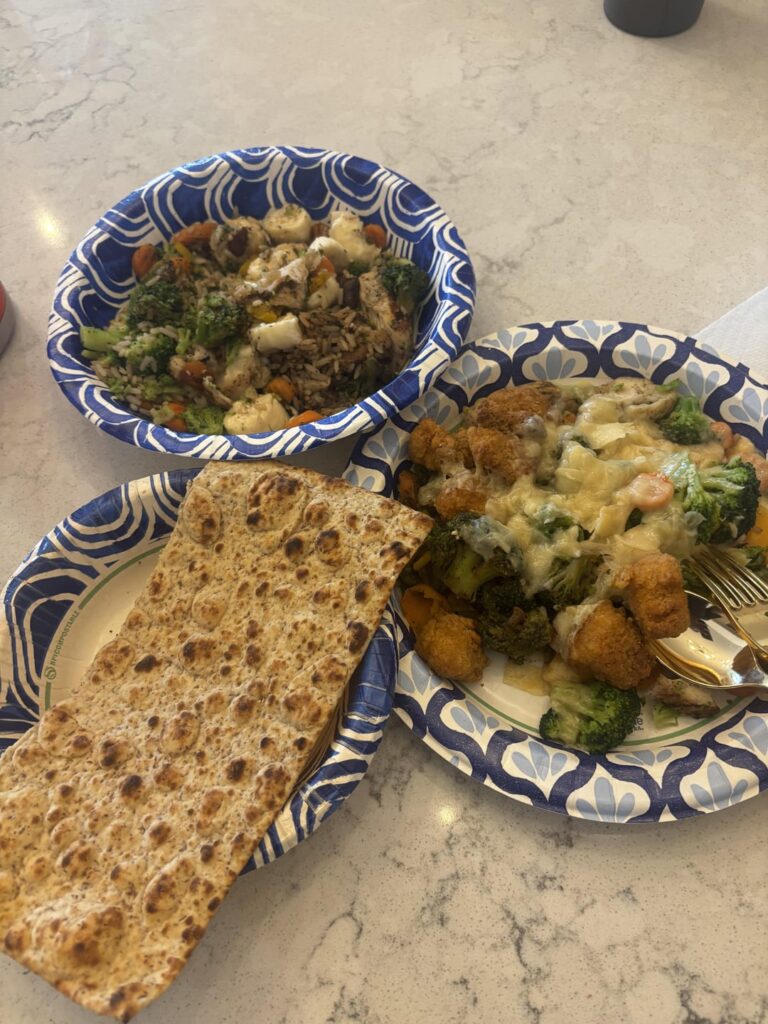 Rice chicken and veggies with… cheese and bananas (120 protein)