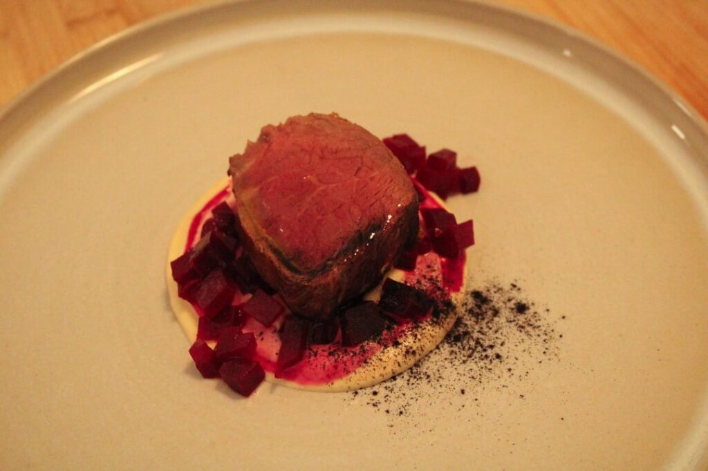 filet mignon - roasted beets, beet & parsnip puree, leek ash