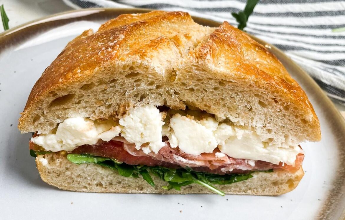 [OC] Mozzarella and Prosciutto Sandwiches with Hot Honey Drizzle on Sourdough