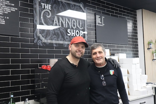 Owner Nicholas D’Anna and Lello Merngolo of The Cannoli Shop in Fairfield, NJ