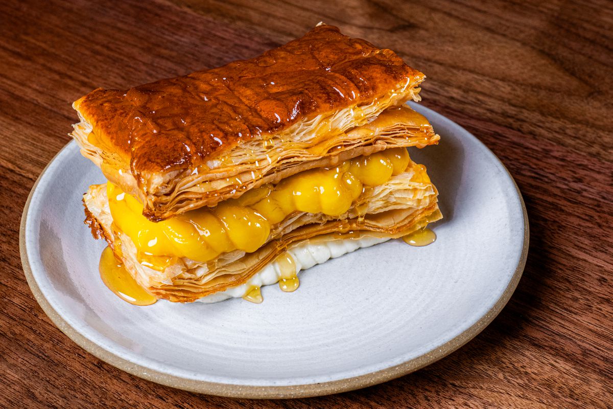 The passion fruit mille feuille from Bistro Lagniappe in Healdsburg, California.