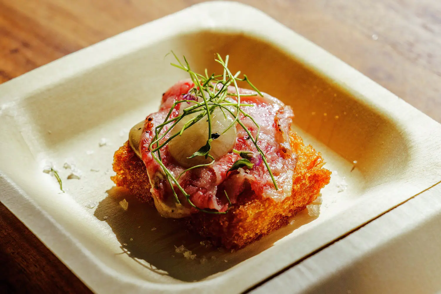 Food sample from a restaurant at the 2025 Del Mar Wine + Food Festival event