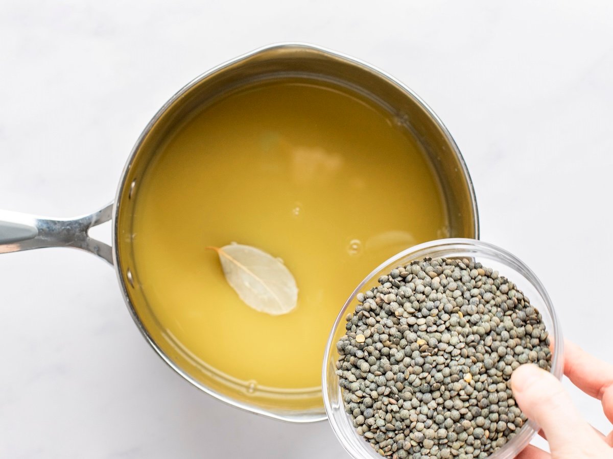 adding lentils to the broth.