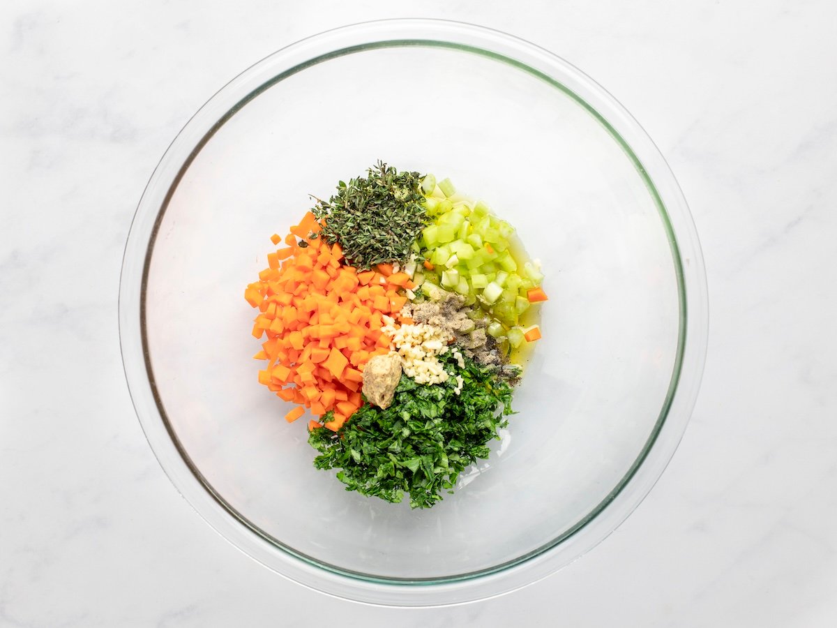 dressing ingredients in mixing bowl.
