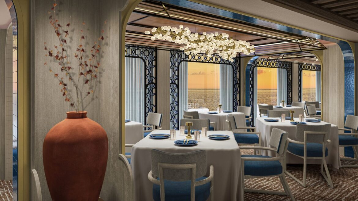 Regent Seven Seas Cruises’ Swish Mediterranean Restaurant Azure Will Tantalise Your Taste Buds Inside Azure Restaurant aboard Seven Seas Prestige