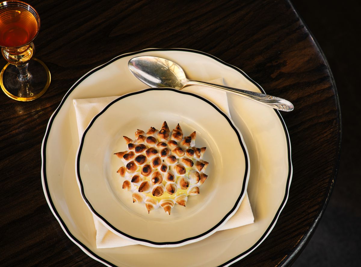 The Baked Texas dessert at Le Calamar topped with meringue.