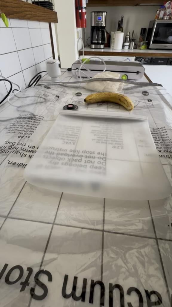 Family has expressed concern over using plastic, been working on a method to get more air out of a silicon pouch than using water immersion.