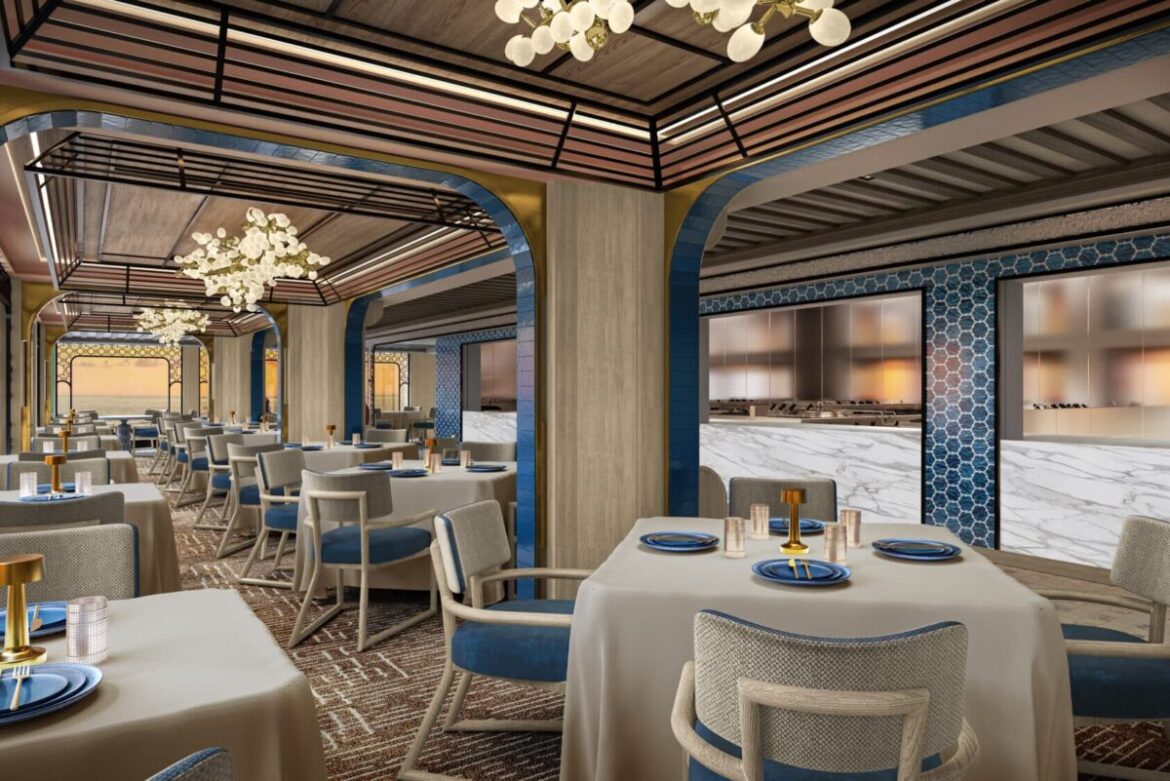 Regent Seven Seas Cruises unveils new look for restaurants onboard Seven Seas Prestige Azure, a new Mediterranean restaurant debuting onboard Seven Seas Prestige.