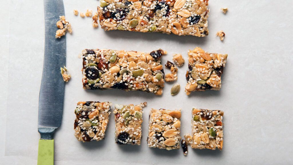 Cut up pieces of collagen and protein bars made out of oats, nuts, and fruits
