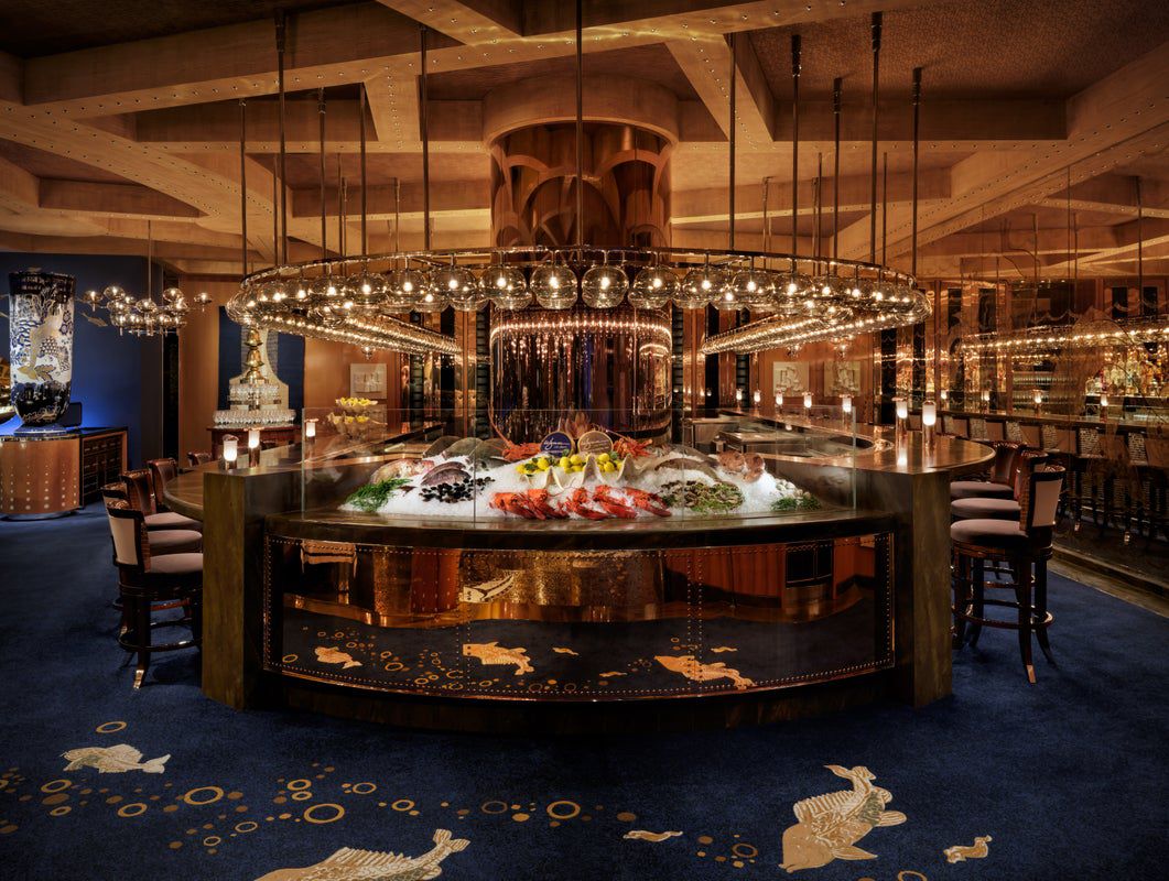 A display of fish on ice in a new restaurant.