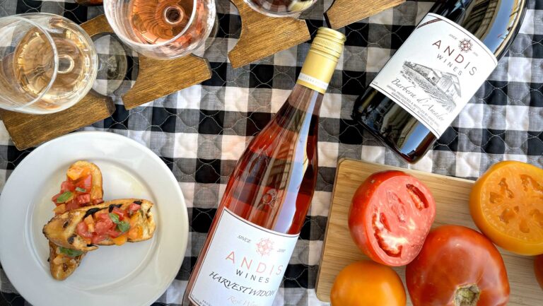 A picnic spread with Andis wines. 