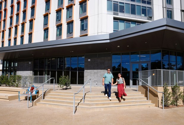 Restaurant owners Accursio Lota and his wife, Corinne Goria will be opening a restaurant on the ground floor of a new housing unit in the Theatre District on the campus of UC San Diego across the street from the La Jolla Playhouse, shown her on Monday, Oct. 22, 2024 (K.C. Alfred / The San Diego Union-Tribune)