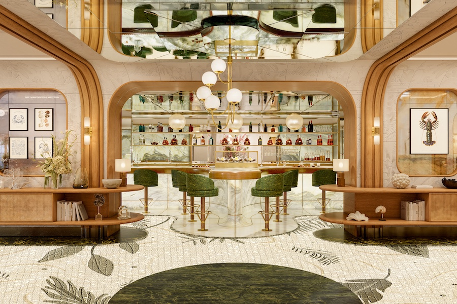 Terrace Boulud by Mandarin Oriental daniel boulud french brasserie wood arches green bar stools