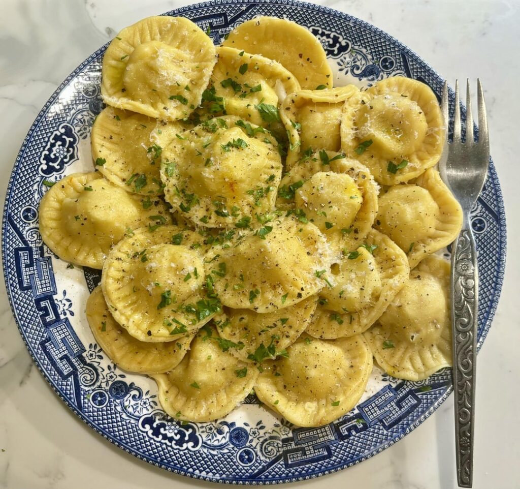 Chorizo and Manchego saffron-infused Ravioli