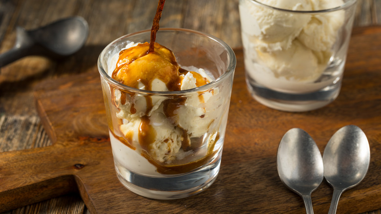 Gelato with espresso being poured on top