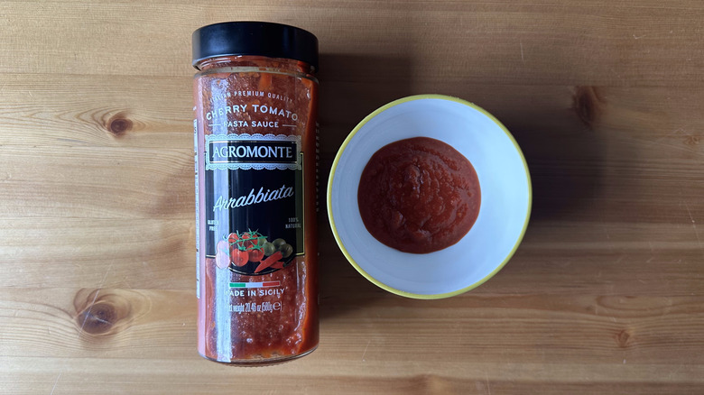 Agromonte Arrabbiata Pasta Sauce on wooden table
