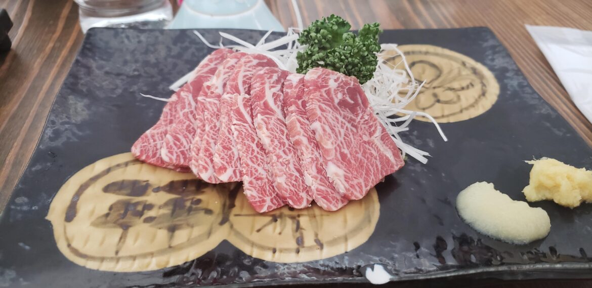 Horse sashimi I had in Japan by mt. Fuji