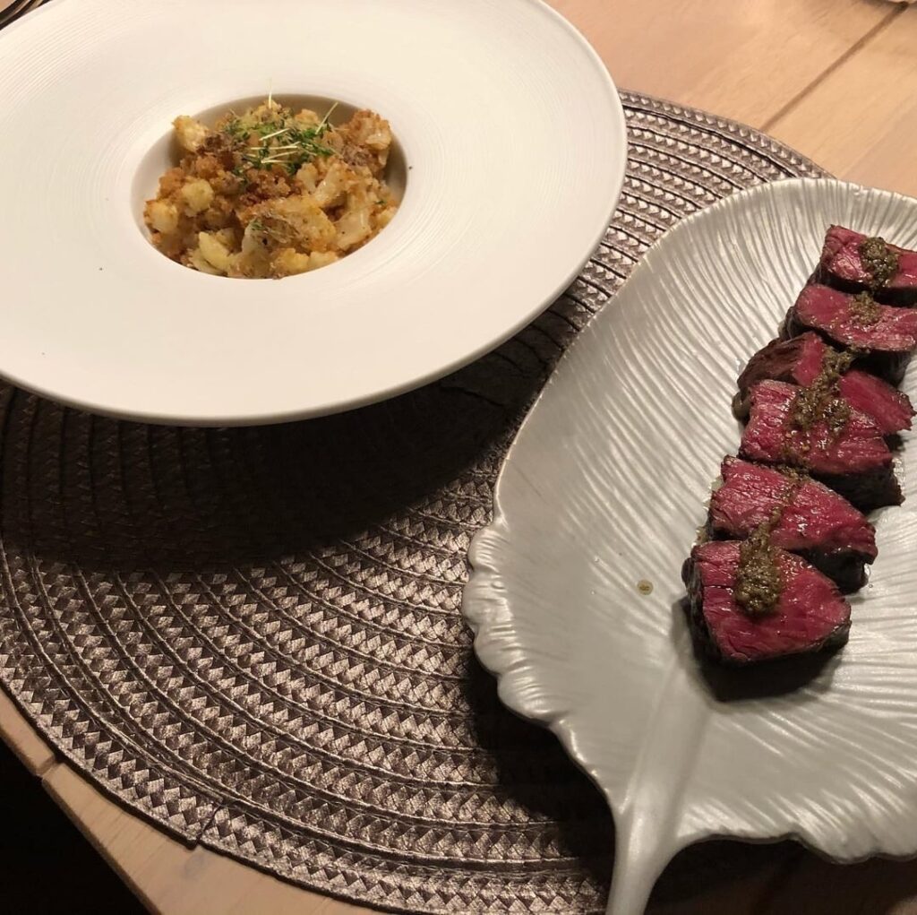Onglet, 53 degree Celsius. With truffle butter and fried cauliflower.