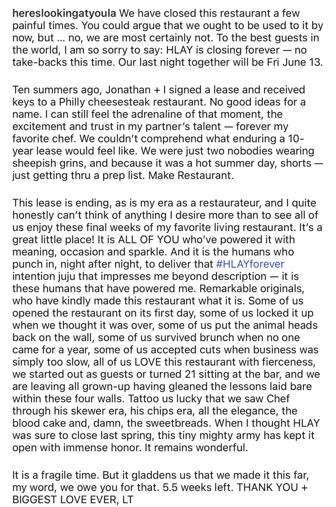 Here’s Looking At You closing in June