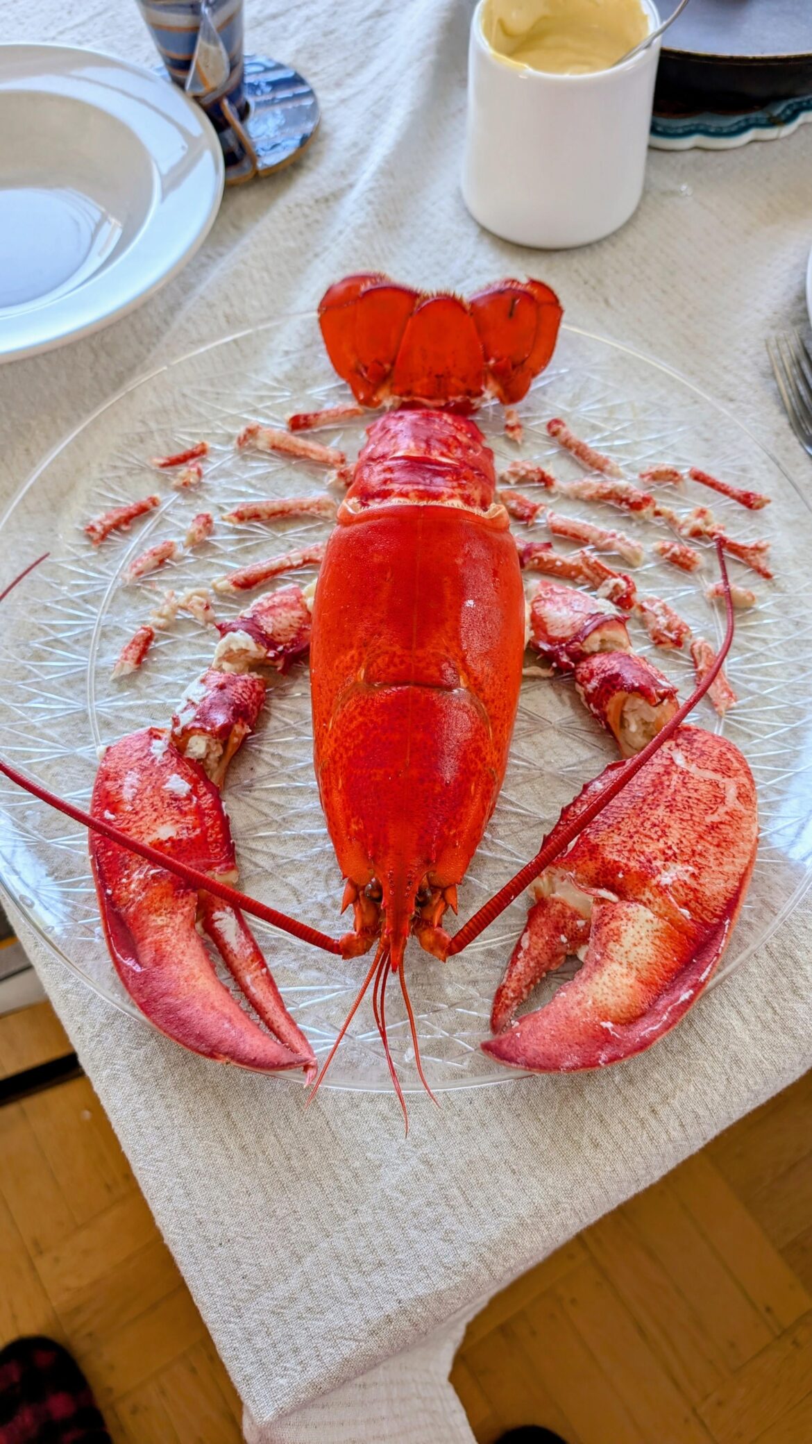 My attempt to complete unshelling of Maine lobster for mother's day lunch