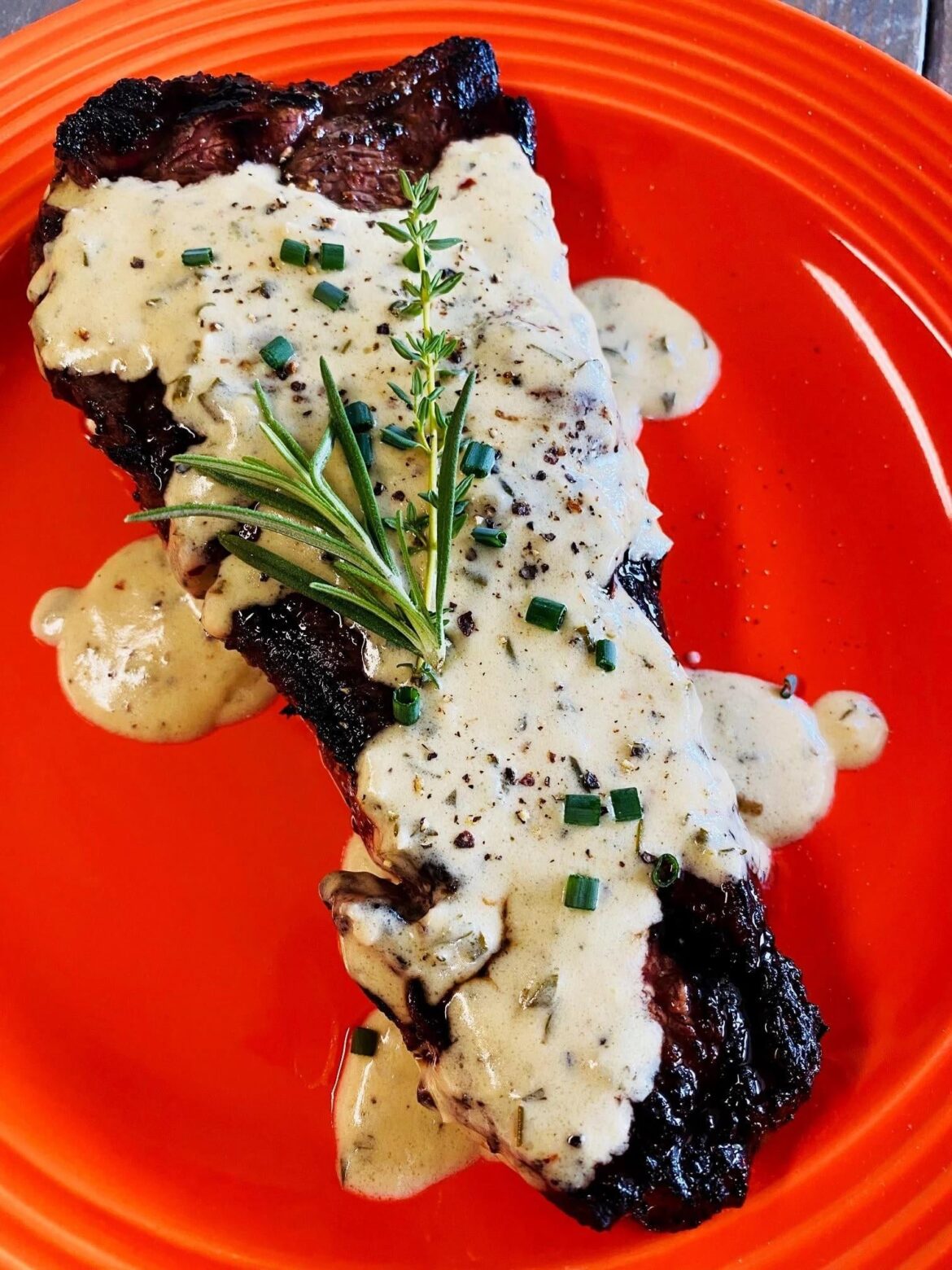 Grilled Steak with Herb Cream Sauce