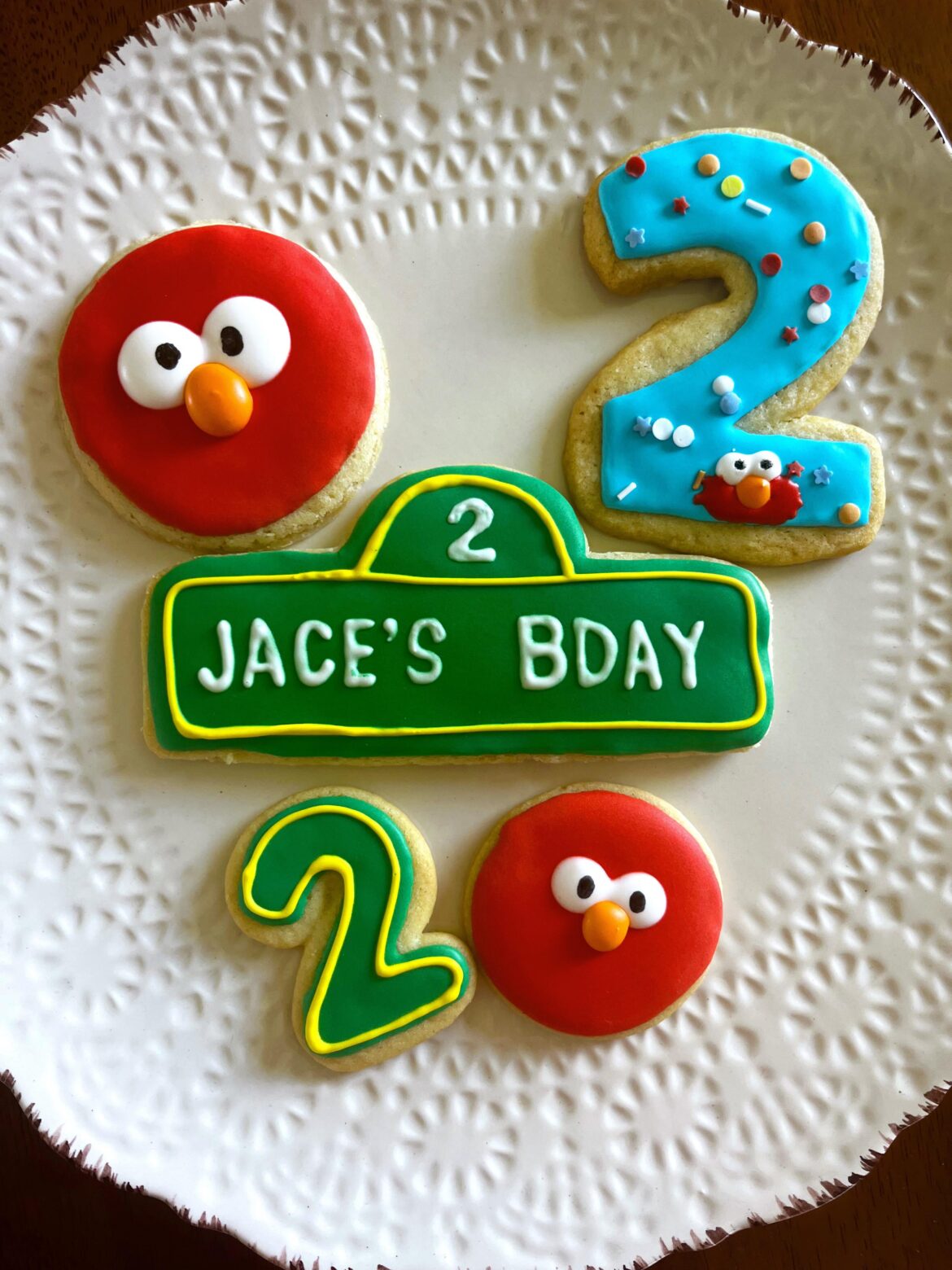 Elmo cookies made for a friend’s little one’s second birthday