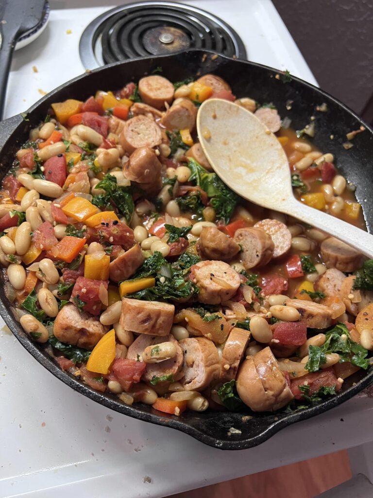 Tomato, Kale & Cannellini Bean Skillet with Parmesan Polenta