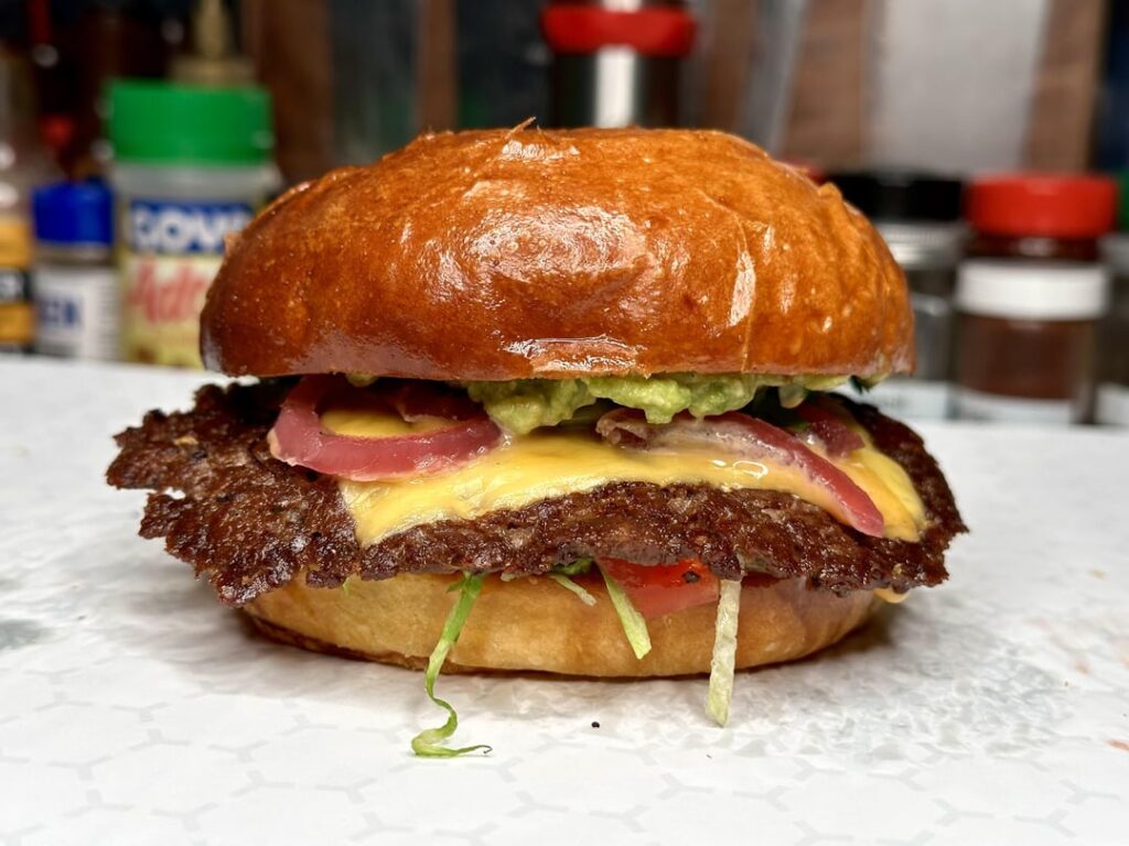 Homemade smash burgers with taco-ish toppings