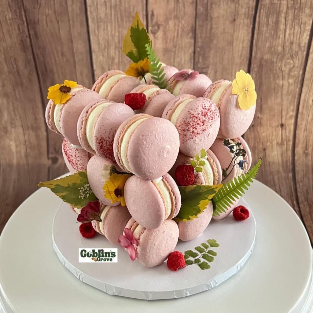 Raspberry Macaron Cube Cake