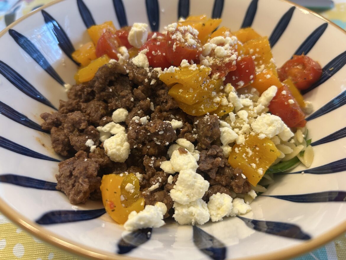 Lemony beef orzo bowl