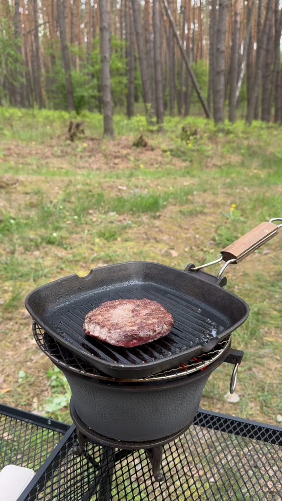 The first grilled burger in the forest  🔥🌲