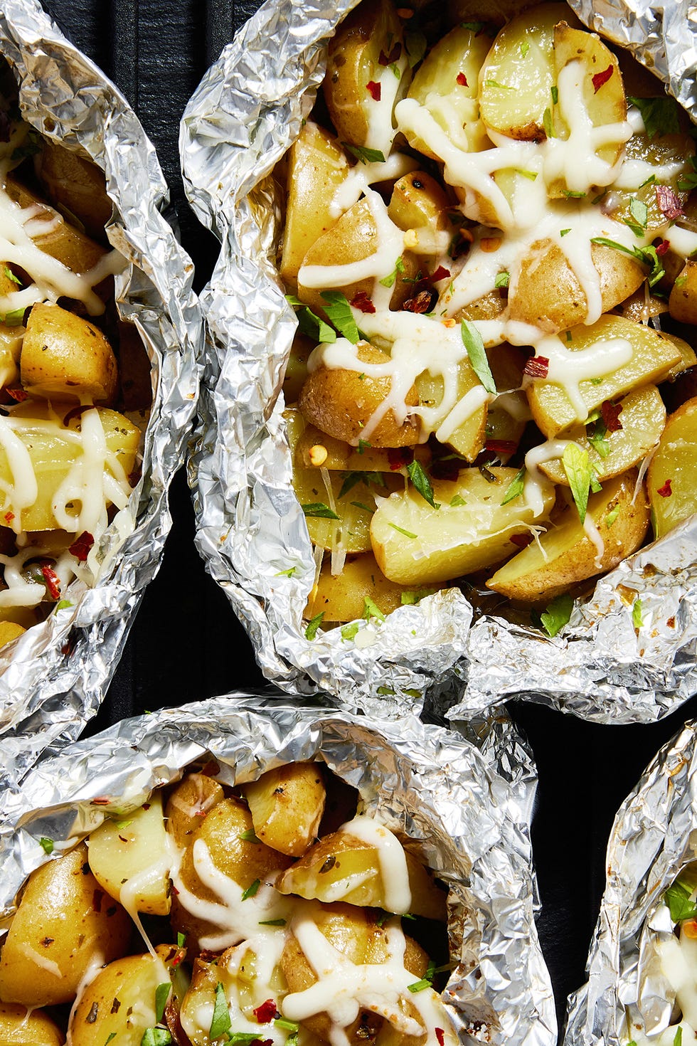 cheesy potatoes in a foil pack