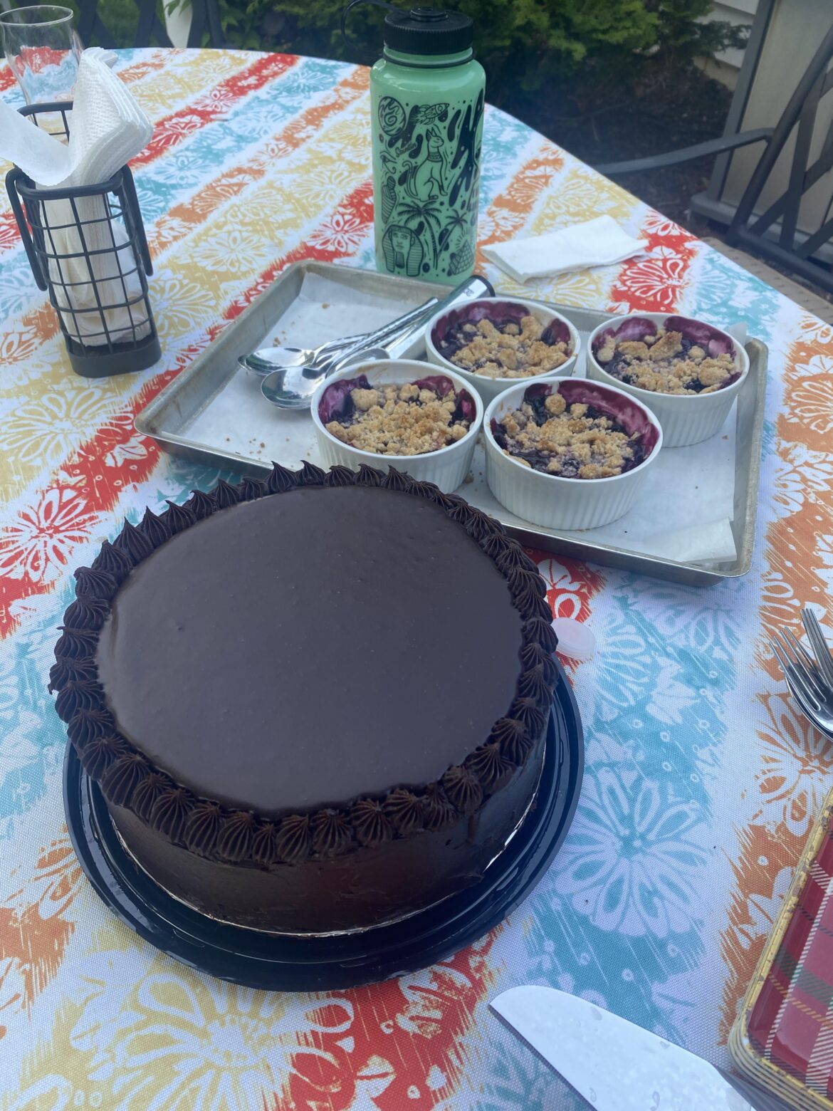 My MIL made a dessert for my daughter’s bday (today) and mine (in a few days). Ganache on chocolate cake and blueberry cobbler! Phenomenal!!!