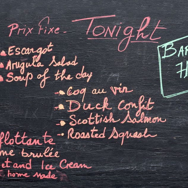 restaurant menu on a chalkboard