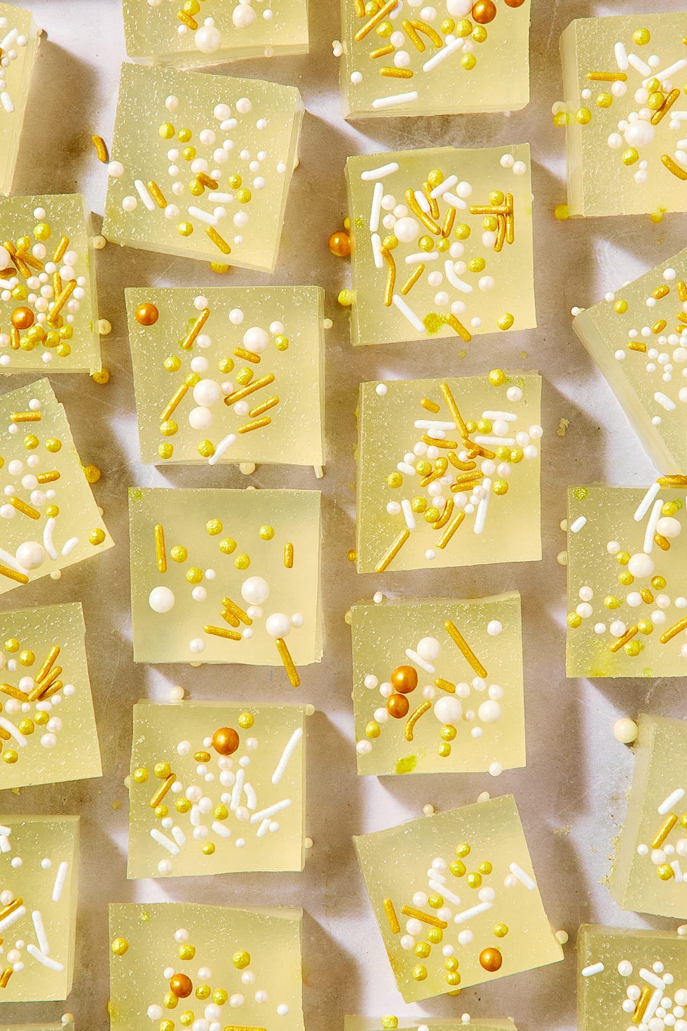 champagne jello shots decorated with sprinkles