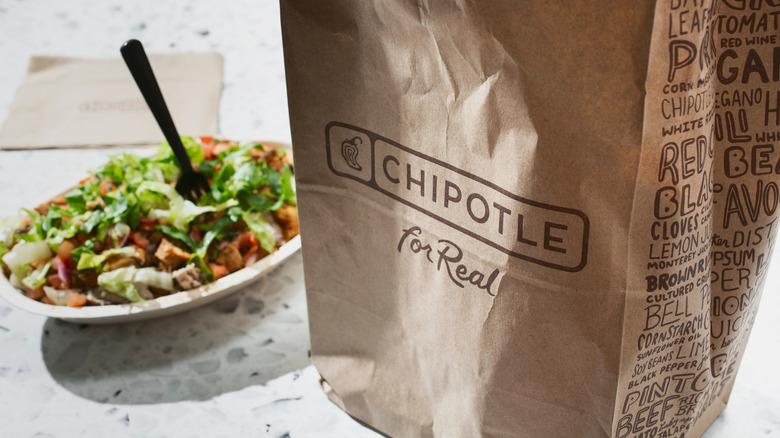 Chipotle paper bag and food