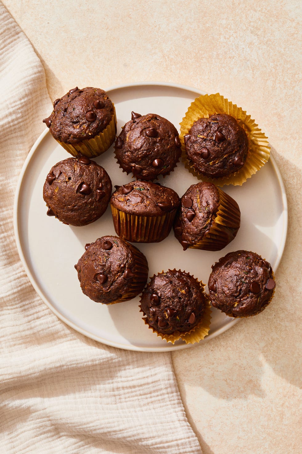 Chocolate-Zucchini Bran Muffins  chocolate zucchini bran muffins on a plate