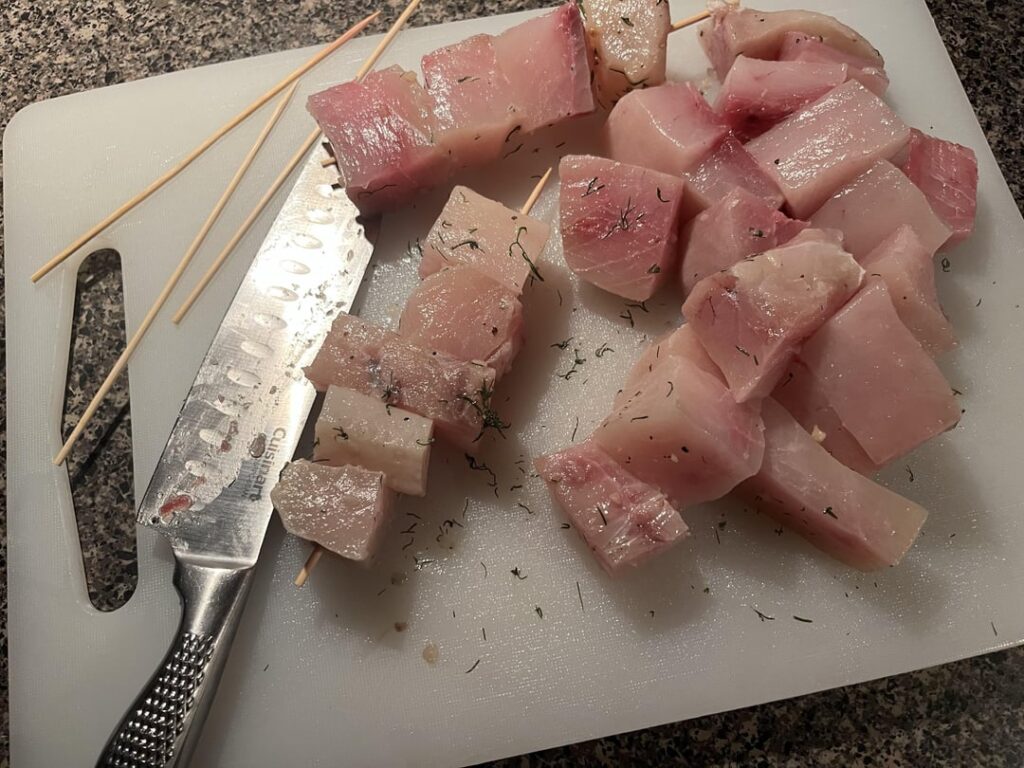 Fresh swordfish skewers on the Smoky Joe