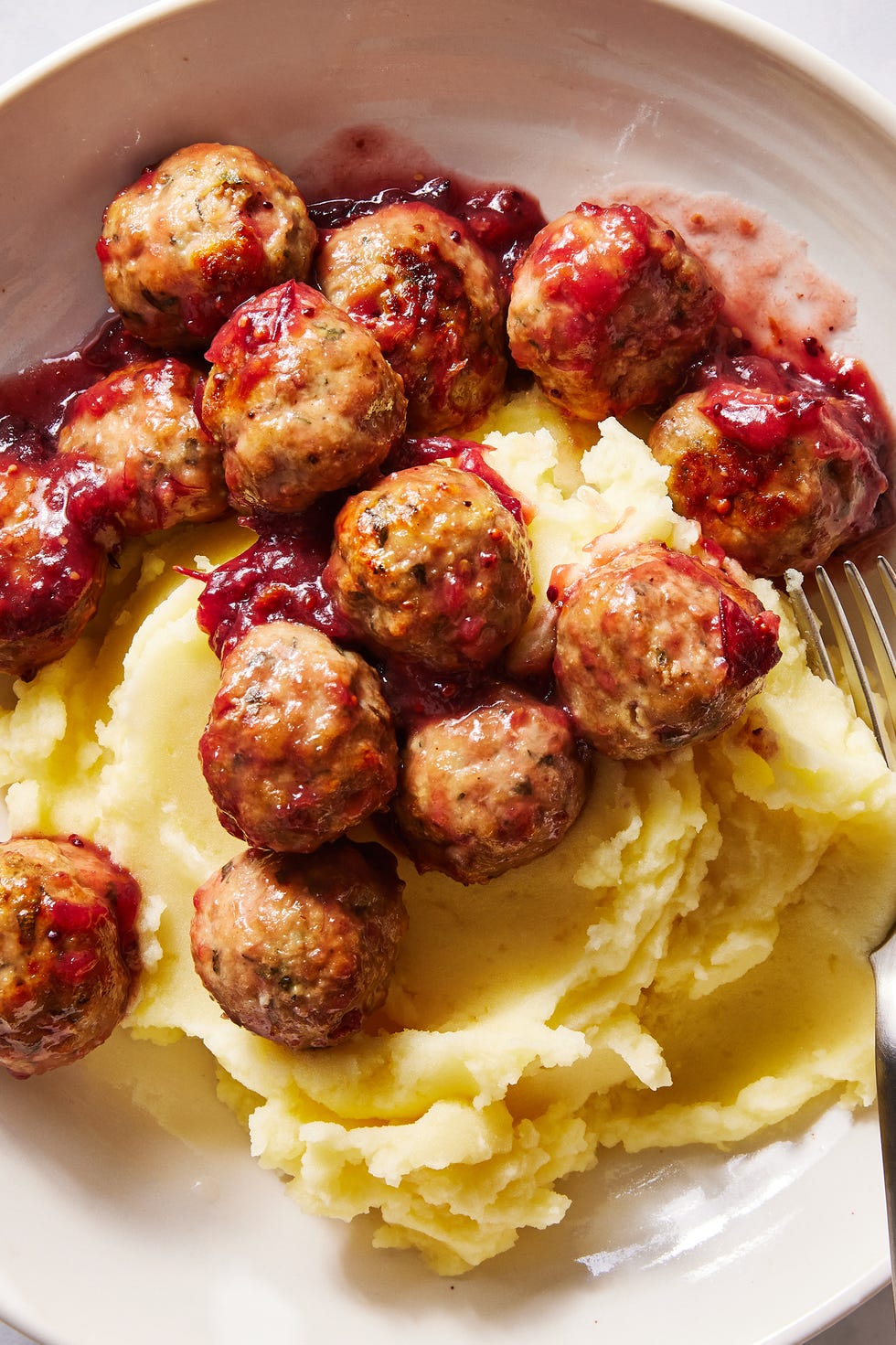 turkey meatballs covered in a red cranberry glaze